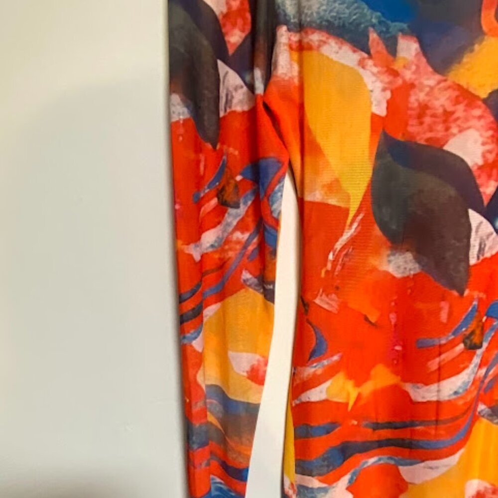Abstract Print Mesh Long Sleeve Bodycon Midi Dress - Size M - Picture 5 of 9